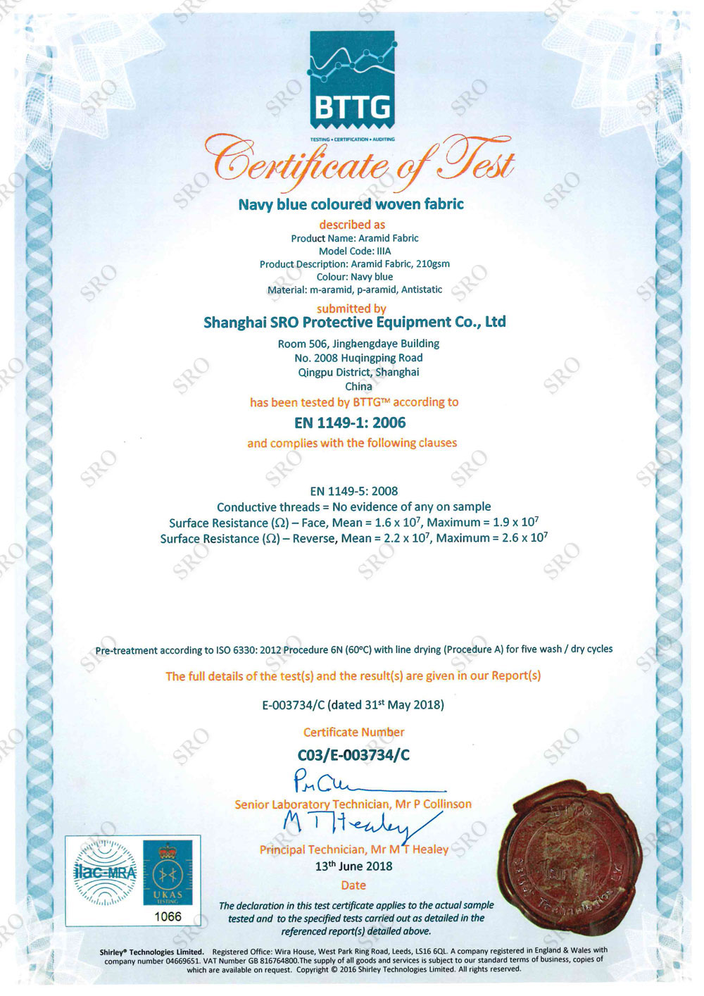 Test certificate Navy blue coloured woven fabric